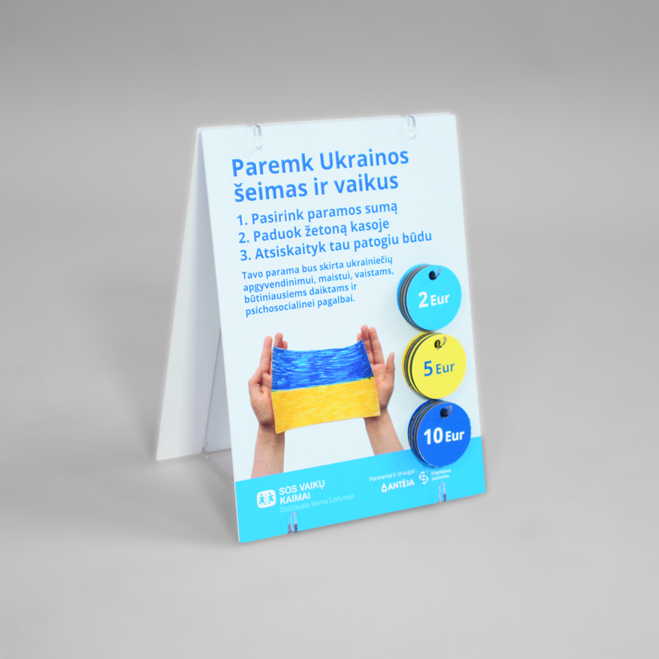 Paramos žetonų stovelis AUKOJIMAS 1 Paramos žetonų stovelis AUKOJIMAS 1