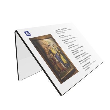 Freestanding information holder with a replaceable magnetic promotional message MUZIEJUS